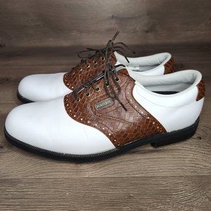 FootJoy DryJoys Mens 11 53415 Croc Print White/Brown Golf Shoes